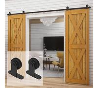 6FT/182cm Sliding Barn Wood Door Closet Hardware Track Kit Track System Unit for Double Door