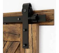 6FT/182cm Sliding Barn Wood Door Hardware Closet Track Kit Single Door, Black J Shape Hanger