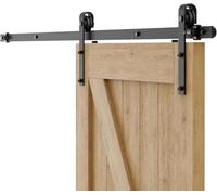 6FT/182cm Sliding Barn Wood Door Hardware Closet Track Kit Single Door, Black J Shape Hanger