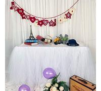 6ft/182cm White Table Skirt, Romantic Tulle Office Gauze, Table Decoration, Tutu Tablecloth Snowflake in Wonderland, for Shower, Wedding, Party, Bar