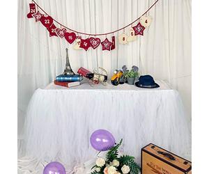 6ft/182cm White Table Skirt, Romantic Tulle Office Gauze, Table Decoration, Tutu Tablecloth Snowflake in Wonderland, for Shower, Wedding, Party, Bar