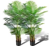 6ft 2-Pack Artificial Areca Palm Plant in Pot, Fake Tropical Cane Palm Silk | Tree Indoor Outdoor, Dypsis Lutescens Plants, 70in Lifelike Faux Silk Plant Home Garden Decoration, Housewarming Gift