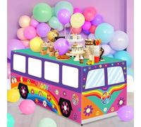 6Ft 60's Hippie Bus Tablecloths Groovy Van Birthday Party Decorations Tie Dye Daisy Table Cover Washable Fabric Polyester Rectangle Table Cloth Protector for Retro 60s 70s Theme Birthday Supplies