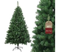 6ft Artificial Christmas Tree, 800 Tips Green Xmas Tree with Sturdy Metal Stand, Classic Wrapped Construction Pine Tree, Flame-Retardant PVC for Indoor Home Holiday Decoration (1.8m)