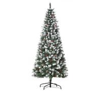 6FT Artificial Christmas Tree Foldable Feet Xmas Pencil Tree with Red Berries and Pinecones