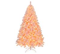 6FT Artificial Christmas Tree with 100 Warm Lights, 750 Branch Tips and Metal Stand, Battery Operated, Indoor Holiday Xmas Decor (pink)
