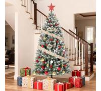 6FT Artificial Christmas Tree with Pine Cones & Holly Berries, 736 Branch Tips, Snow Flocked Xmas Tree, Indoor Home Office Christmas Decorations, Easy to Assemble