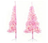 6FT Artificial Half Christmas Tree with Lights Green Easy to Assemble,Comes with a Sturdy Metal Stand Space saving, for Christmas corner decorations and Christmas party decorations (Pink)