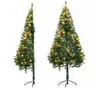 6FT Artificial Half Christmas Tree with Lights Green Easy to Assemble,Comes with a Sturdy Metal Stand Space saving, for Christmas corner decorations and Christmas party decorations(Green)