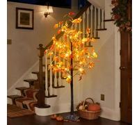 6FT Artificial Lighted Maple Tree, 180CM 96 LED Fall Tree with Warm White Lights and Maple Leaves for Halloween, Thanksgiving, Autumn Harvest Outdoor Indoor Home Decor, Orange