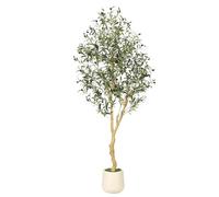 6FT Artificial Olive Tree, 180cm Fake Olive Tree with Premium White Woven | Textured Pot, Lifelike Faux Olive Tree Indoor Large for Living Room Office Boho Housewarming Gift Decor