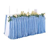 6ft Baby Blue Sequin Table Skirt for Round Rectangle Square Table Sparkly Table Skirt for Birthday Party Family Baby Shower