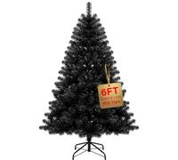6ft Black Christmas Tree, Premium Artificial Xmas Tree with 800 Branch Tips, Bushy Realistic Spruce Pine Tree with Metal Stand, Easy to Assemble for Indoor & Outdoor Christmas Decoration