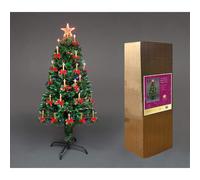 6Ft/180cm Fibre Optic Christmas Tree with Star Topper - LED Lights Candle & Bow Decorations - Pre-Lit Green Artificial Xmas Tree - Multicolor Changing Lights