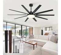 6ft Ceiling Fan with Lights and Remote Control, Black Ceiling Fan for Outdoor Use with 10 Blades, 32W 3CCT LED Light, 6 Whisper Quiet DC Motor