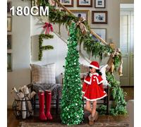 6FT Christmas Collapsible Pop Up Tree Xmas Artificial Tinsel Sequins w/ Stand UK