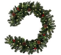 6ft Christmas Garland with Lights, 1.8m Pre-lit Artificial Christmas Green Garlands 30 Led Reusable Wreath with Pinecones Red Berries for Door Wall Stairs Fireplaces Xmas Home Garden DIY Decor