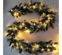 6FT Christmas Garland with Lights, Real Touch Norfolk Pine Garlands, Realistic Cedar Garland with Pinecone, Lighted Garlands for Mantle Table Stairs Winter Indoor Outdoor Decorations