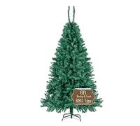 6FT Christmas Tree, Artificial Christmas Tree with 880 Tips Bushy Christmas Tree Fake Pine Tree with Hinged Branches & Foldable Metal Stand Holiday Decor Green Xmas Tree for Home Party Indoor Outdoor