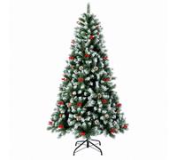 6Ft Christmas Tree With Stand Bushy Artificial Xmas Tree Home Decoration Snowy Pinecone Berry Uk