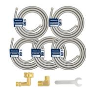 6FT Dishwasher Hose with Elbow - Stainless Steel Braided Supply Line, 3/8" Compression to 3/8" Elbow, Universal Fit, Burst Proof, NSF/Lead-Free Certified, 10-Year Warranty 5pcs