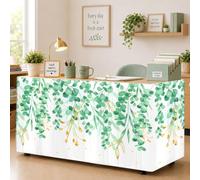 6FT Eucalyptus Leaf Table Skirt Back to School Classroom Desk Skirt for Teacher Desk Summer Sage Green Tablecloth for Birthday Wedding Bridal Shower Baby Shower Party Rectangle Round Table Decorations
