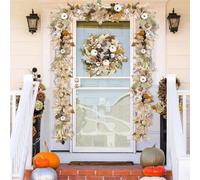 6FT Fall Garland Decor, Autumn Maples Leaf Pumpkin Berry Garlands, Thanksgiving Halloween Mantle Fireplace Farmhouse Harvest Decorations for Home Outdoor Indoor Porch