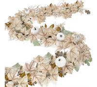 6FT Fall Mantel Garland Decor for Home,Fake Berry Pumpkin Autumn Maple Leaves Garland for Mantle Halloween Thanksgiving Fireplace Harvest Party, Fall Decor Indoor Outdoor Porch Vines