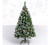 6ft flocked snow christmas tree,artificial christmas pine trees with hinged pine cone decoration unlit,metal stand for festive holiday decor the new