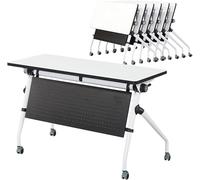 6ft Folding Conference Table on WheelsModern White Flip Top Training Table for Office Meeting Room ClassroomLarge Mobile Design SpaceSaving Solution