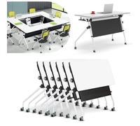 6ft Folding Conference Table Set of 6Mobile Flip Top Training Tables with Wheels Modern Design for Office Meeting Room ClassroomSeats 610 People
