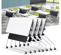 6ft Folding Conference Table with Silent Caster Wheels, Modular Flip Top Design for Easy Storage, Ideal for Meetings, Seminars, and Events