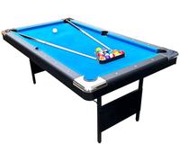 6ft Folding Leg Pool Table - Black Frame with Blue Cloth - Inc Accessories.