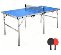 6ft Folding Ping Pong Table Set, Portable Table Tennis Table for Indoor/Outdoor Family Games, Includes Net, 2 Paddles & 4 Balls, Blue