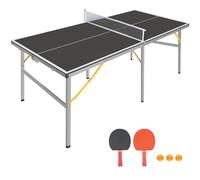 6FT Folding Table Tennis Table, Indoor/Outdoor Black Ping Pong Table 182.88 x 91.44 x 76.2cm, With Net two Table Tennis Bats and three Balls (Black)