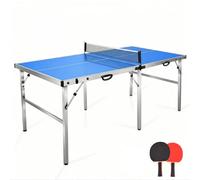 6ft Folding Table Tennis Table, Portable Ping Pong Table Set with Net, 2 Paddles, 4 Balls, Indoor Outdoor for Family Entertainment, Blue