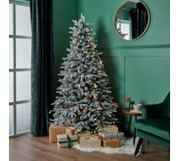 6Ft Full Octanis Warm White Led Pre-Lit Flocked Effect Artificial Christmas Tree - Green