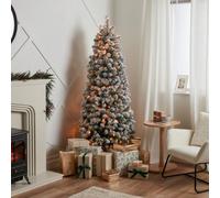 6Ft Full Olan Warm White Led Pre-Lit Flocked Effect Artificial Christmas Tree - Green