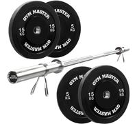 (6ft) GYM MASTER Olympic Barbell & 40kg 2" Rubber Bumper Plate Weight lifting Kit Set