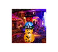 6ft Halloween Inflatable Stacked Pumpkin Witch with RIP Tombstone & Bat Print Yard Party Decor with LED Lights Living and Home Orange One Size