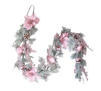 6FT Hanging Artificial Pink Wreath Garland with Christmas Flower, Pinecone & Baubles Ornament, Pine Garland for Door, Stairs, Indoor/Outdoor Decorations (1Pc)