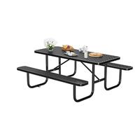 6FT Heavy Duty Steel Picnic Table Set - Weather-Resistant Black Outdoor Dining Bench for Patio, Garden & Backyard - Commercial Grade with No Umbrella Hole