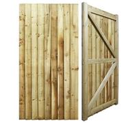 6ft Heavy Duty Wooden Garden Gate, Feather Edge Fully Framed Flat Top Treated Timber Door for Outdoor Pathway Home Access, 180cm High x 90cm Wide