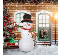 6FT Inflatable Snowman with Candy Cane and Gift Box for Party Outsunny White One Size