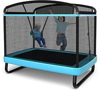 6FT Kids Trampoline with Swing, Rectangle Recreational Trampoline with Enclosure Safety Net, Indoor Outdoor Baby Toddler Play Combo Bounce, Birthday Gift for Boy & Girl (Blue)