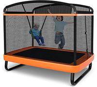 6FT Kids Trampoline with Swing, Rectangle Recreational Trampoline with Enclosure Safety Net, Indoor Outdoor Baby Toddler Play Combo Bounce, Birthday Gift for Boy & Girl (Orange)