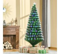 HOMCOM 6FT Multicoloured Artificial Christmas Tree w/Fibre Optic Lights Pre-Lit Modes Metal Stand Star Holder Home Seasonal Decoration