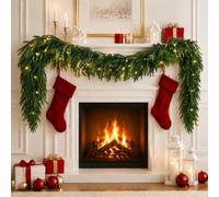 6FT Norfolk Pine Christmas Garland with Lights, Xmas Artificial Garlands Faux Greenery for Fireplace Stairs Mantle Table Home Indoor Outdoor Holiday Decoration