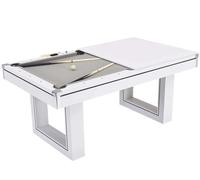 6ft or 7ft Pool Table with Dining Top and Table Tennis in Stylish Colours with Chrome Corner Caps Multi Use Games Table with Accessories Included (Electric White, 6ft)
