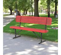 6FT Outdoor Park Bench with Backrest, Heavy Duty Steel Frame, Portable Metal Mesh Seating for Garden, Patio, Lawn, Deck, and Porch - Black & Red